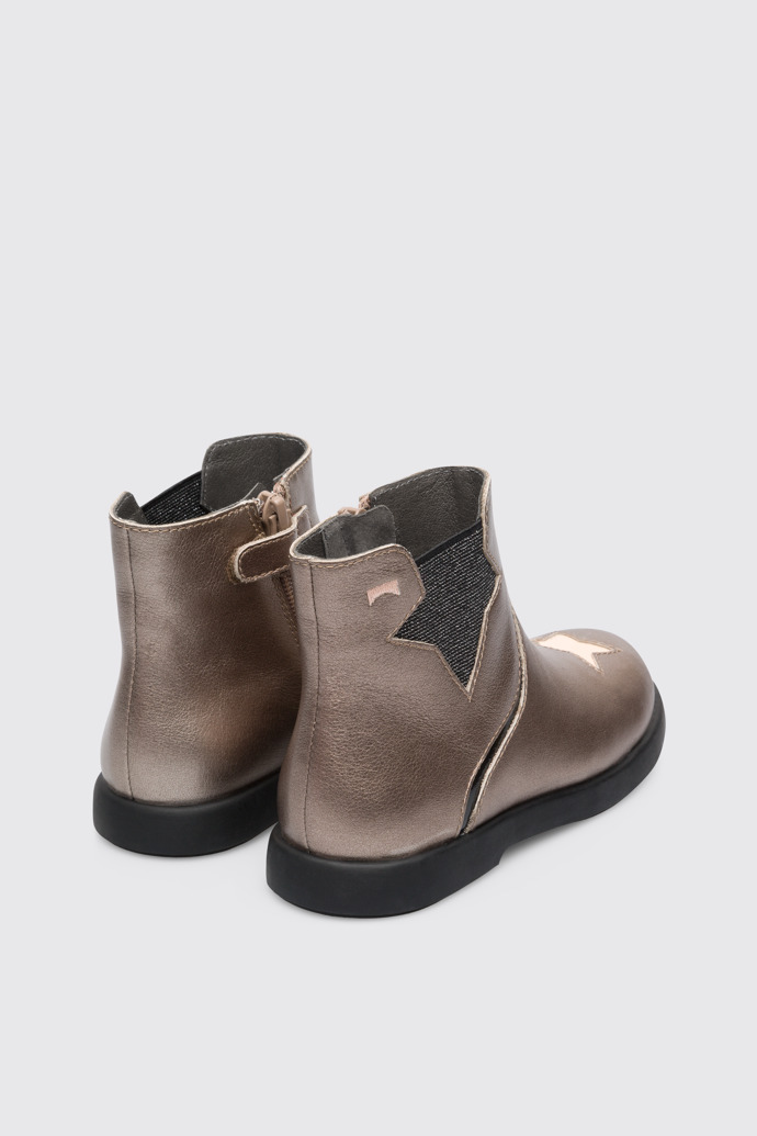 Back view of Twins Beige metallic TWINS ankle boot for girls