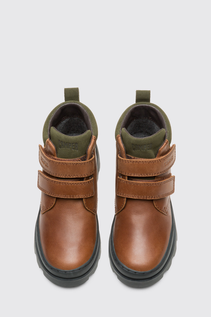 Overhead view of Brutus Boys' brown ankle boot with velcro straps