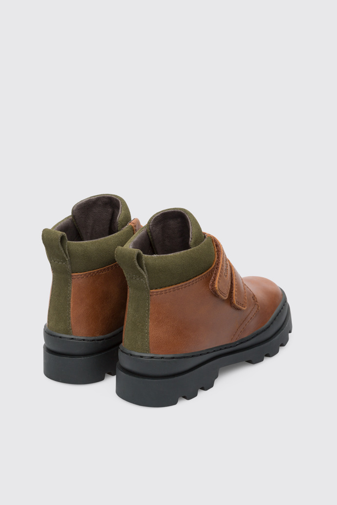 Back view of Brutus Boys' brown ankle boot with velcro straps