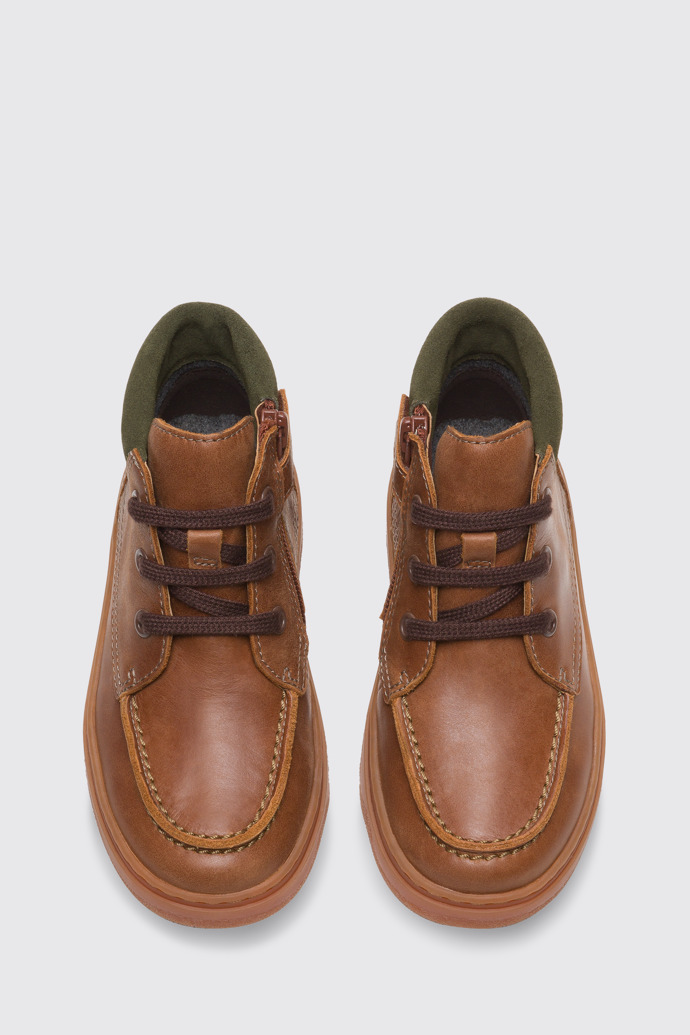 Overhead view of Kido Brown ankle boot for boys