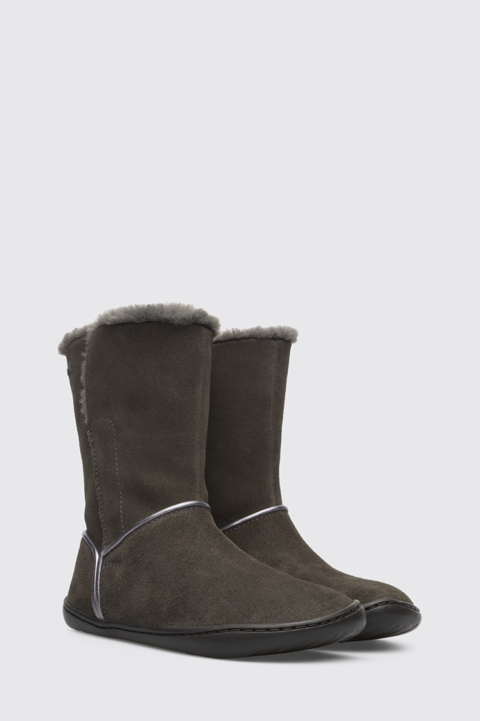 Front view of Peu Grey nubuck medium boot for girls