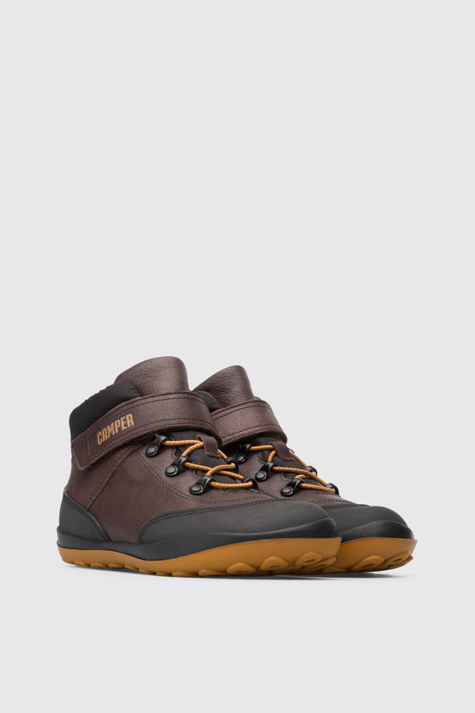Front view of Peu Pista Waterproof brown ankle boot for boys