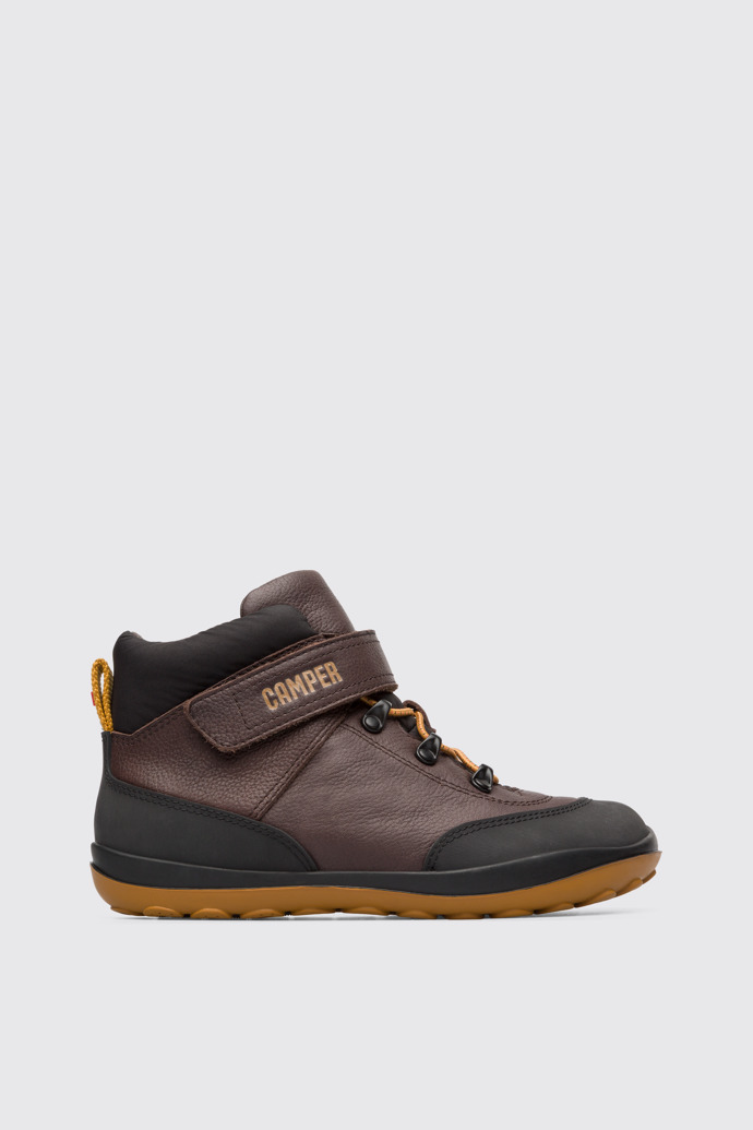 Side view of Peu Pista Waterproof brown ankle boot for boys