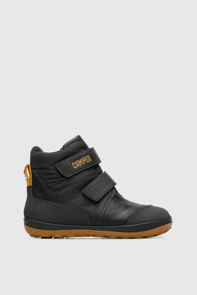 Side view of Peu Waterproof black ankle boot for boys