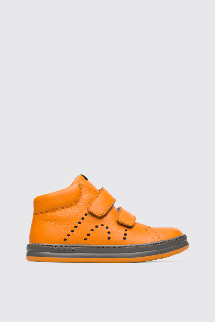 Side view of Runner Orange velcro sneaker for boys