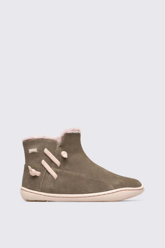 Side view of Peu Light green nubuck zip ankle boot for girls