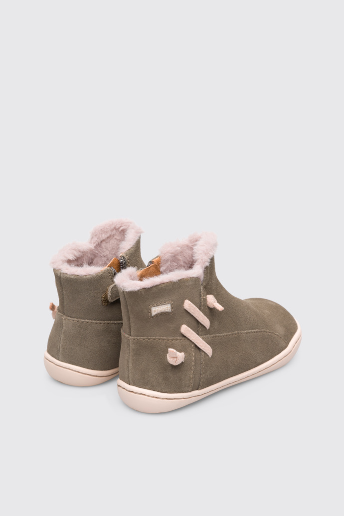 Back view of Peu Light green nubuck zip ankle boot for girls
