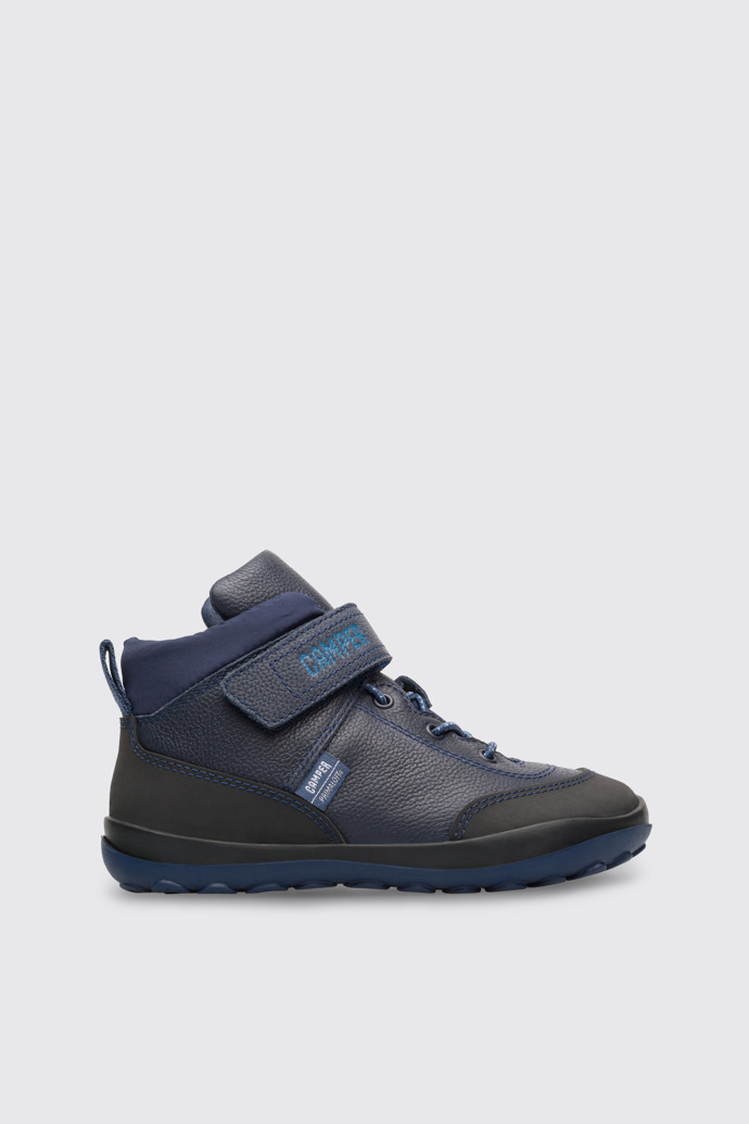 Side view of Peu Pista Blue ankle boot for boys