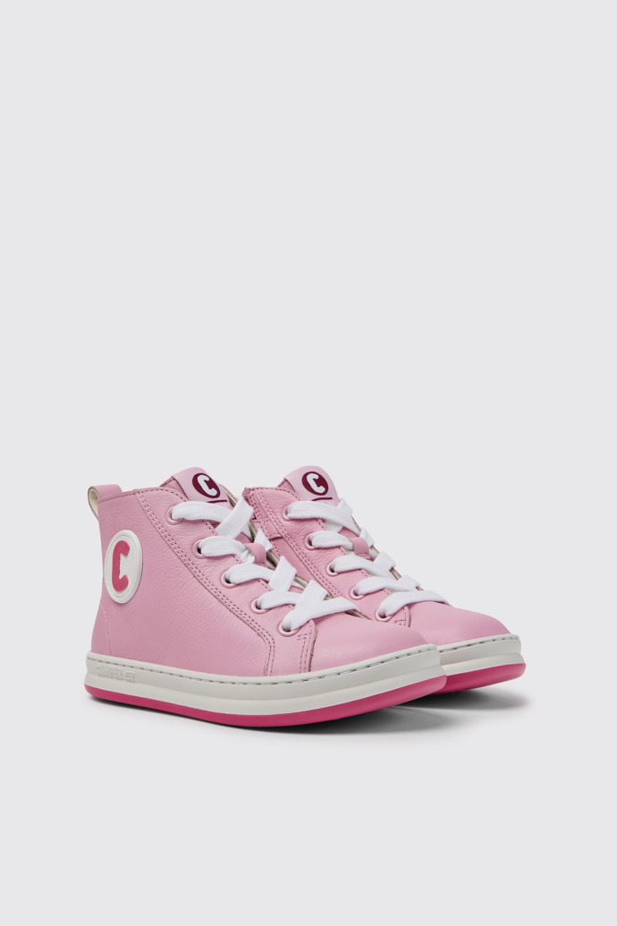 Front view of Runner Pink leather high-top sneakers for kids