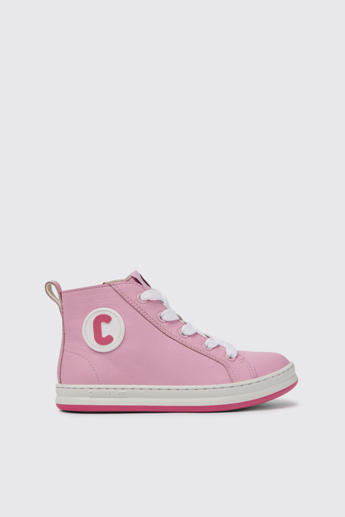 Side view of Runner Pink leather high-top sneakers for kids