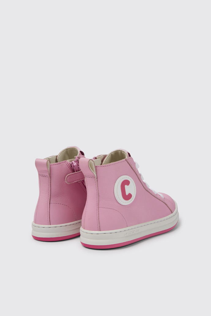 Back view of Runner Pink leather high-top sneakers for kids