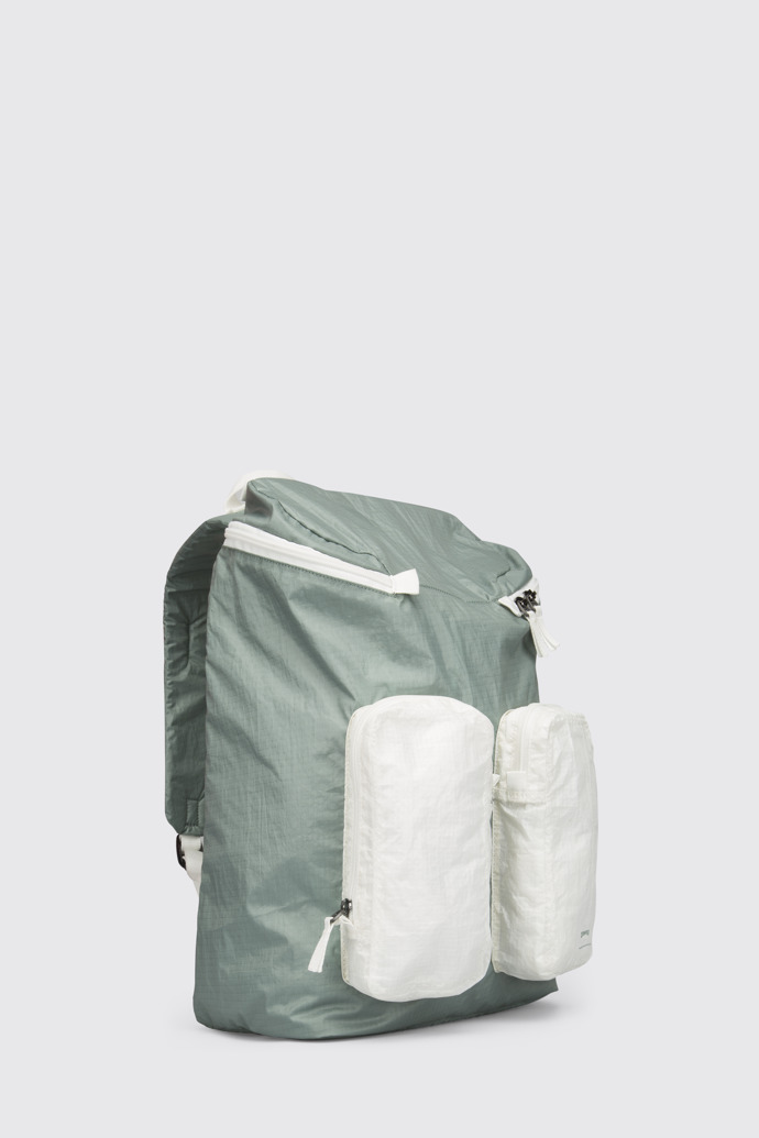 Front view of Camper x North Sails Green-grey and white unisex backpack
