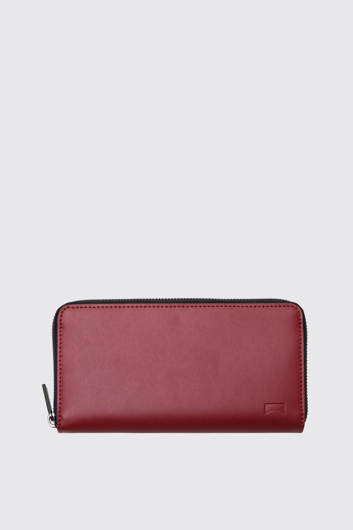 Side view of Mosa Red large zip around leather wallet
