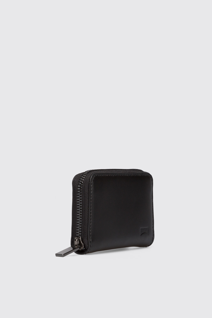 Front view of Mosa Small black zip around leather wallet