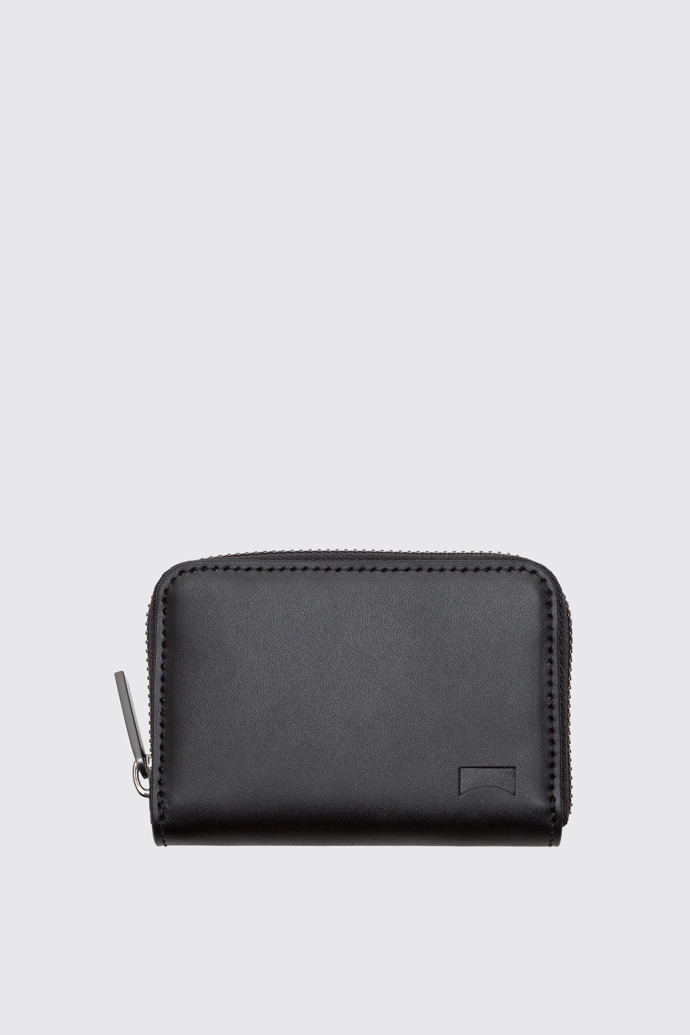 Side view of Mosa Small black zip around leather wallet