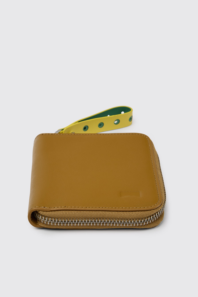 Mosa Cartera de piel marrón y amarilla