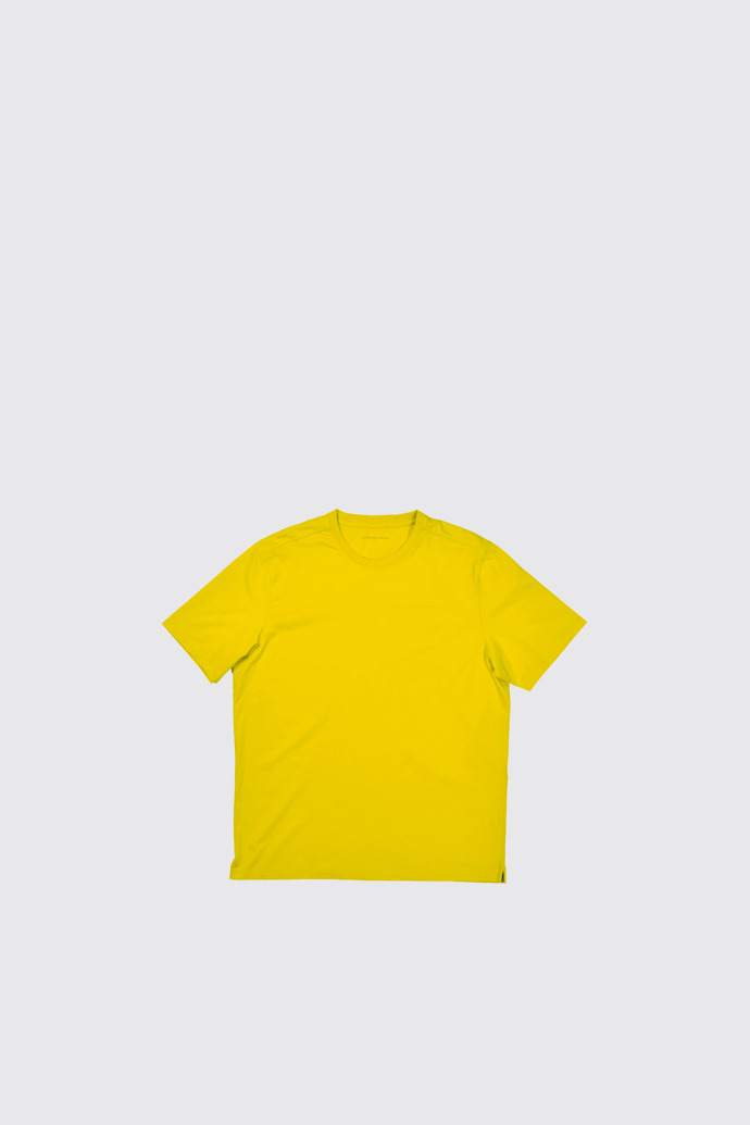 Side view of Pop Trading Company Electric yellow t-shirt