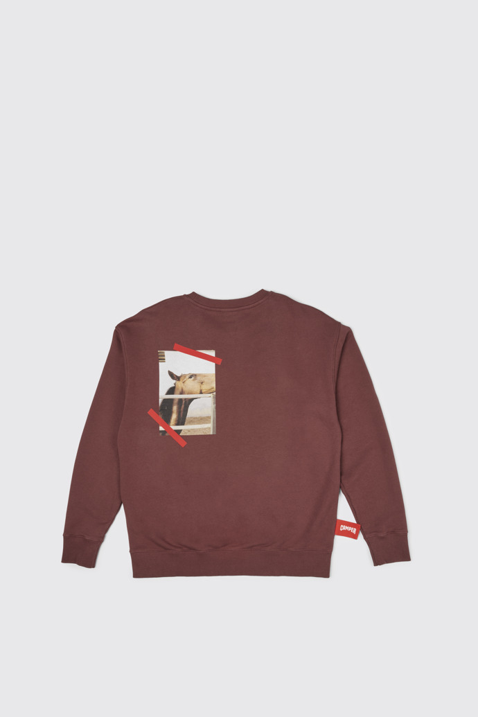 Back view of Sweatshirt Burgundy sweatshirt with horse print