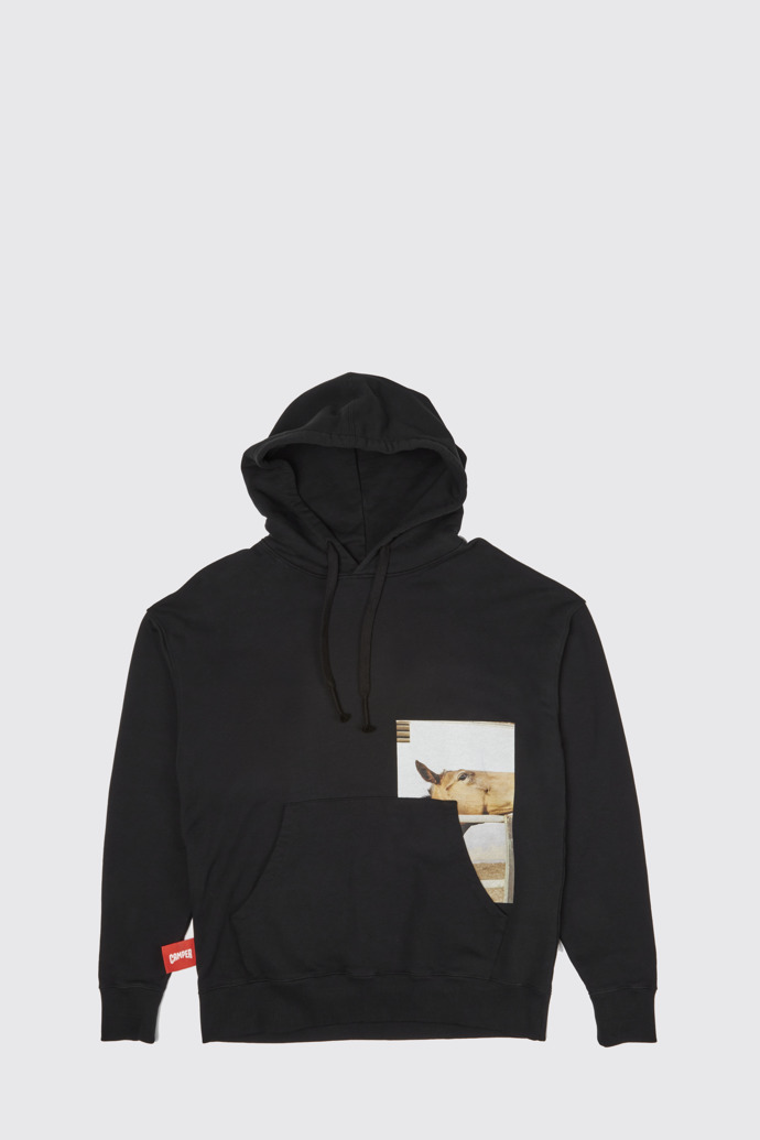 Side view of Hoodie Black hoodie with horse print