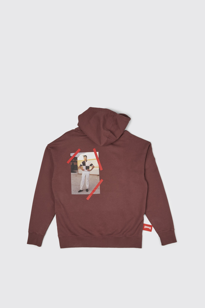 Back view of Hoodie Burgundy hoodie with harness driver print