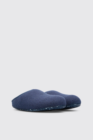 Front view of Wabi Blue wool men's slipper