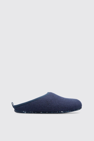 Side view of Wabi Blue wool men's slipper