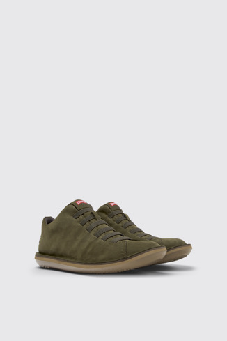 Front view of Beetle Green Nubuck Ankle Boots for Men.