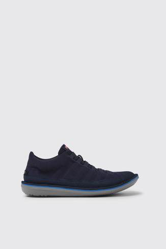 Side view of Beetle Blue nubuck sneakers for men