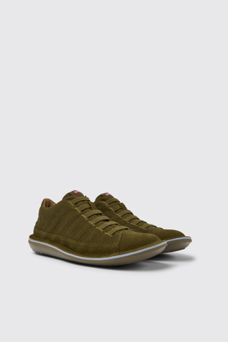 Front view of Beetle Green nubuck sneakers for men