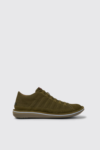 Side view of Beetle Green nubuck sneakers for men