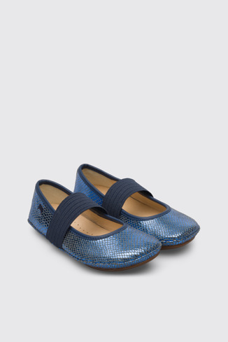 Front view of Right Metallic blue ballerina shoe for girls