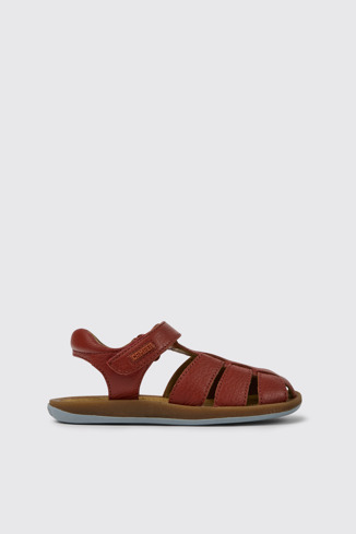Side view of Bicho Red leather sandals for kids