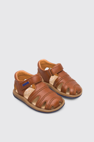 Front view of Bicho Closed brown T-strap sandal for kids