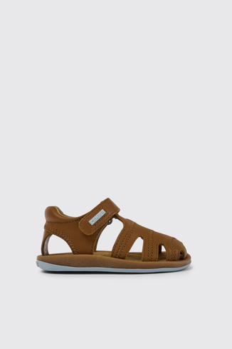Side view of Bicho Brown leather sandals for kids