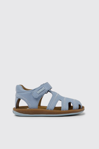 Side view of Bicho Light blue leather sandals for kids