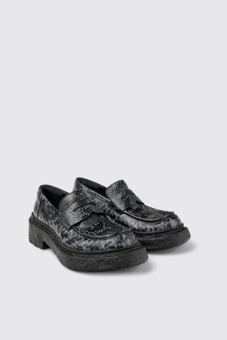 Front view of Vamonos Gray-Black Leather Loafers