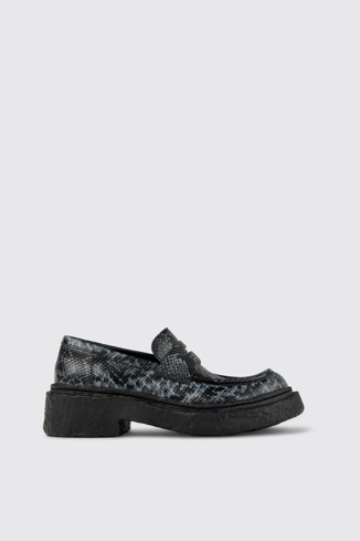 Side view of Vamonos Gray-Black Leather Loafers