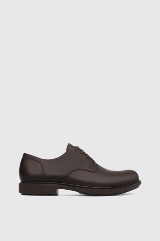 Side view of Neuman Dark brown blucher shoe for men
