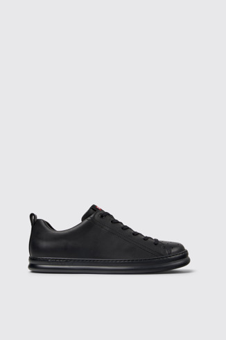 Side view of Runner Black leather sneakers for men