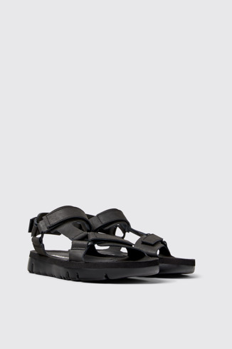 Oruga Zwarte leren herensandalen