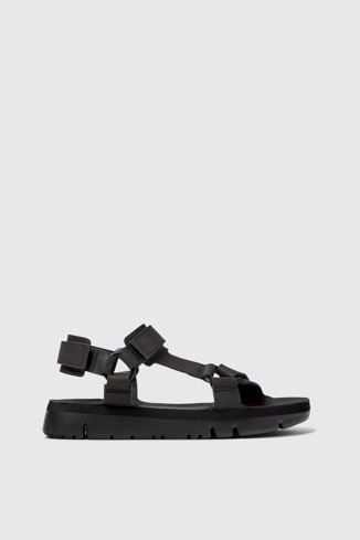 Oruga Zwarte leren herensandalen