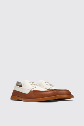 Front view of Judd Nautical look shoe in brown and white