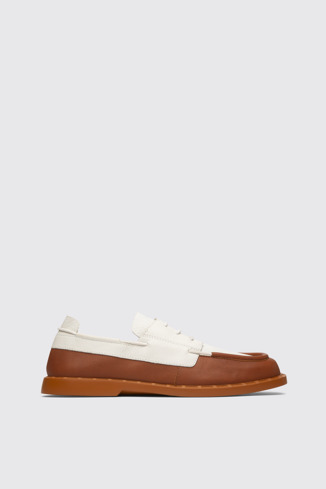 Side view of Judd Nautical look shoe in brown and white