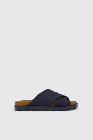 Side view of Brutus Sandal Blue recycled cotton sandals for men