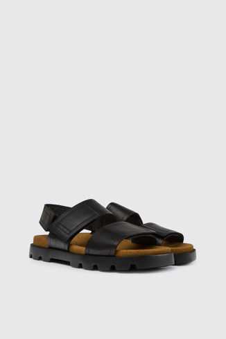 Front view of Brutus Sandal Black leather sandals for men