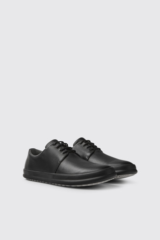 Front view of Chasis Black Leather Shoes for Men.