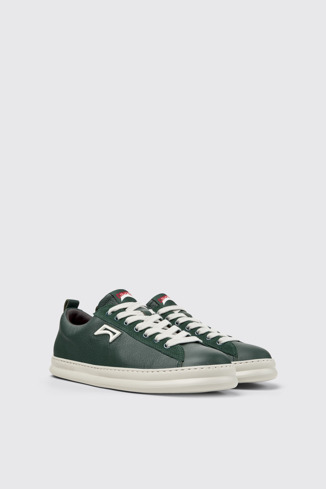 Front view of Runner Green Leather and Nubuck Sneakers for Men.
