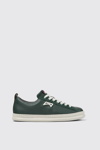 Side view of Runner Green Leather and Nubuck Sneakers for Men.