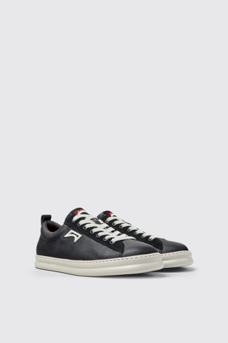 Front view of Runner Black Leather and Nubuck Sneakers for Men.