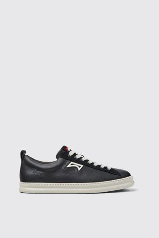 Side view of Runner Black Leather and Nubuck Sneakers for Men.